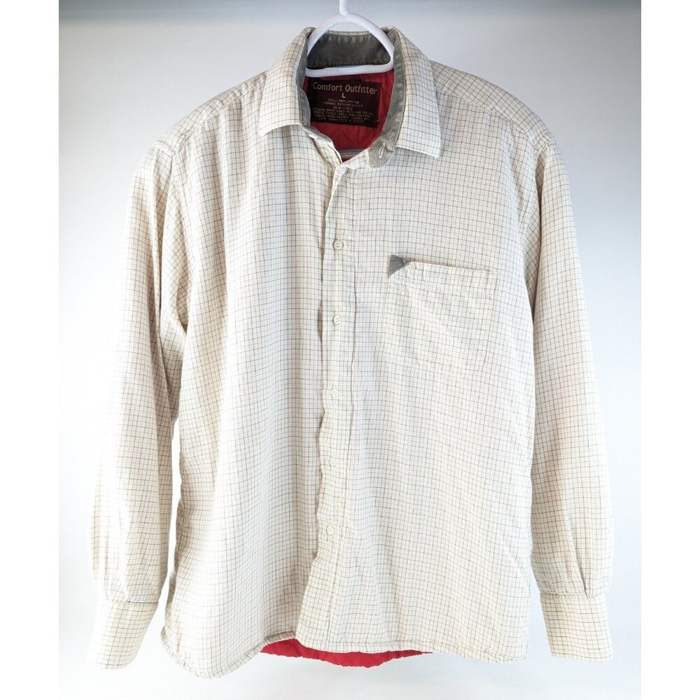 Comfort Outfitter Mens LARGE White Quilted Lined Flannel Button Shift Jacket EUC